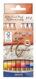 Kredki wielokolorowe Koh-i-Noor Magic 12 szt + 3 gratis z temperówką i gumką